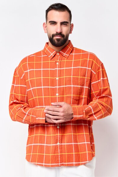 Gant Men Oversized Fit Checkered Long Sleeve Casual Shirt, Multicolor