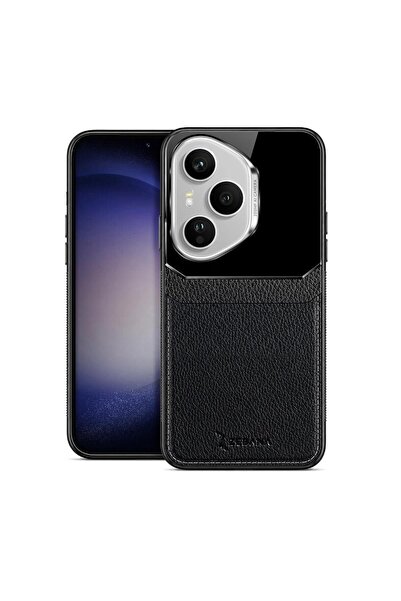Zebana Honor 400 Pro 5G Uyumlu Kılıf Lens Deri Kılıf Siyah