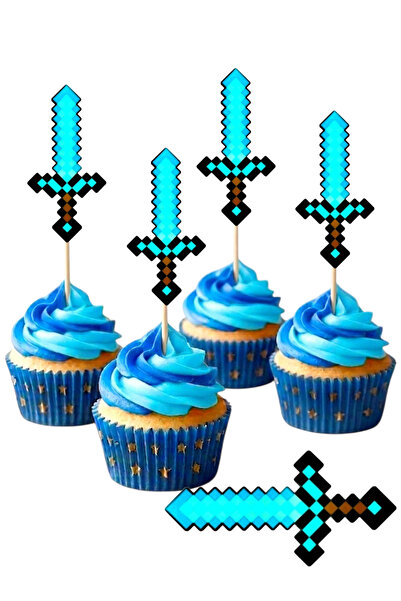 telaşe memuru Minecraft 10 Adet Cupcake Pasta Süsü - Minecraft Şekilli Kürdan...