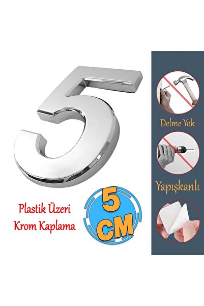 Badem10 Yapışkanlı Kapı Numarası Küçük Boy 50 mm 5 cm Numara 5 Rakam Beş Sayı...