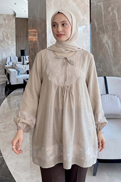 zenne Jacquard Detailed Tunic Y0124 - Stone Color
