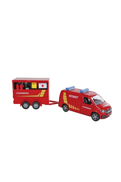 Avaleea Macheta metalica VW Transporter Pompieri cu remorca, Pentru copii, 28...