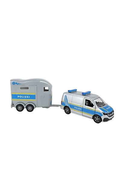 Avaleea Macheta metalica VW Transporter Politie cu remorca pentru cai, Scara ...