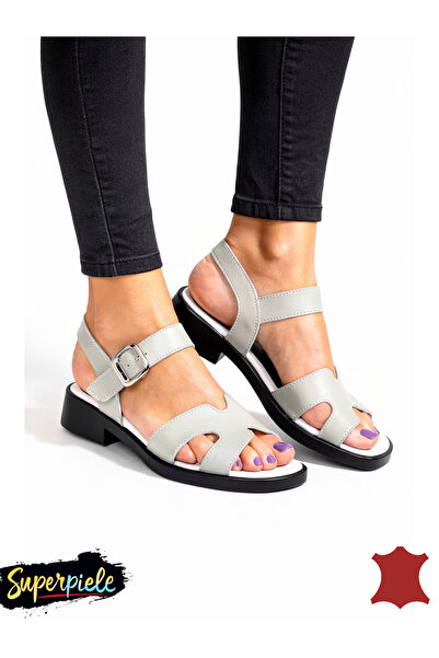 ANGEL BLUE Γυναικεία σανδάλια από φυσικό δέρμα με μικρό τετράγωνο τακούνι και...