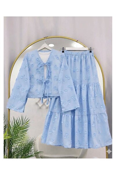 YILMAZBARMAZ SET FUSTĂ KIMONO CU BRODERIE FLORALĂ