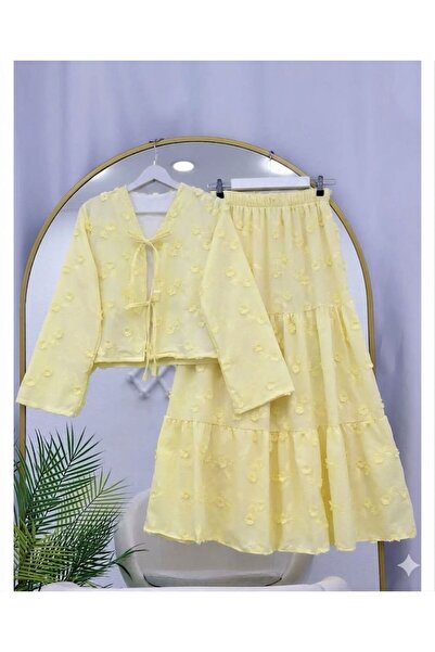 YILMAZBARMAZ SET FUSTĂ KIMONO CU BRODERIE FLORALĂ