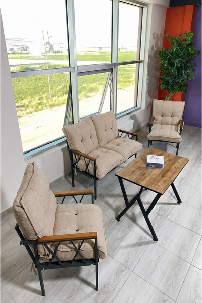 UFUK HOME Miray 211 Masalı Bej Fermuarlı Bahçe Balkon Takımı, Salon, Teras- B...