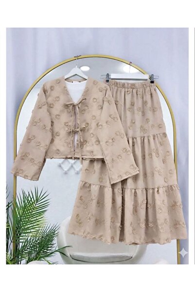 YILMAZBARMAZ SET FUSTĂ KIMONO CU BRODERIE FLORALĂ