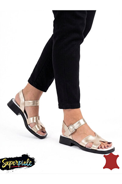 ANGEL BLUE Γυναικεία σανδάλια από φυσικό δέρμα με μικρό τετράγωνο τακούνι και...