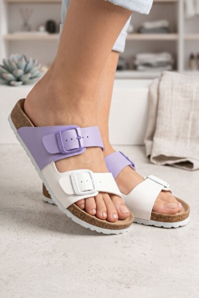 İncim Λευκές/Λιλά Γυναικείες Παντόφλες με Διπλή Πόρπη, Ορθοπεδικές, Άνετες, γ...