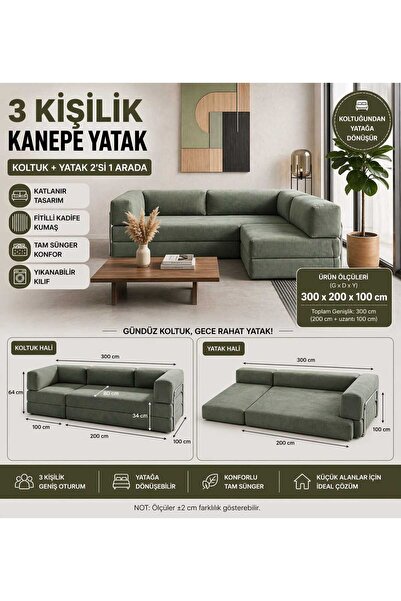 COLORMİX Fitilli Kadife Katlanır Kanepe Yatak Koltuk Tam Sünger Yer Yatağı Mo...