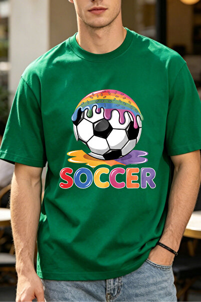 Fleck Colorful Soccer Ball Design Men's T-Shirts Rainbow Soccer Theme Casual ...