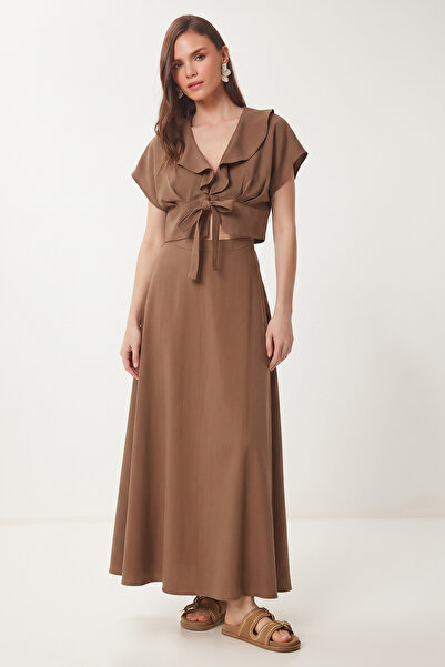 Lovelyİstanbul Σετ Μπλούζας και Φούστας Modal με Λεπτομέρεια Δεσίματος LGX000...