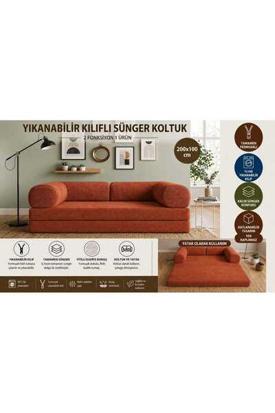 COLORMİX Katlanabilir Sünger Yatak 3'lü Koltuk Olabilen Yer Yatağı Yıkanabili...