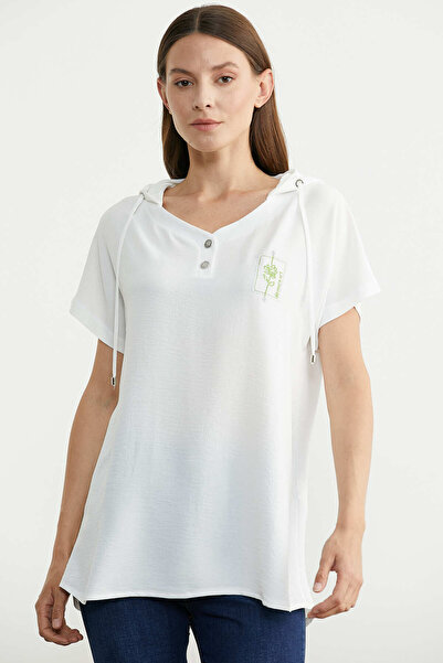 Sementa Μπλούζα με κουκούλα Krep Comfortable Fit - Λευκή