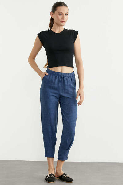 Sementa Παντελόνι κρεπ με λεπτομέρεια στο τελείωμα του ποδιού - Ίντιγκο