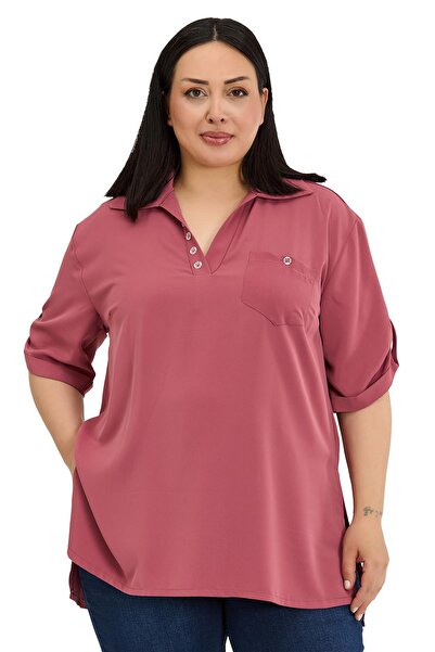 DISENTIS MODEST Μπλούζα σε μεγάλο μέγεθος με κουμπιά στο γιακά και λεπτομέρει...