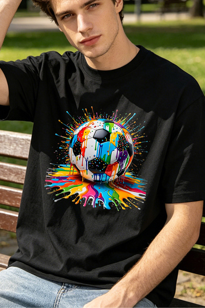 Fleck Casual Style T Shirts For Men Colorful Soccer Ball Art Personalized Shirts