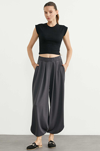 Sementa Παντελόνι Scuba με ελαστική μέση και ριχτή εφαρμογή - Ανθρακί