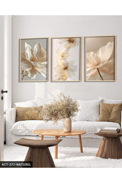Evinemoda Elegant Flowers 3 Pieces Wooden Framed Painting Act