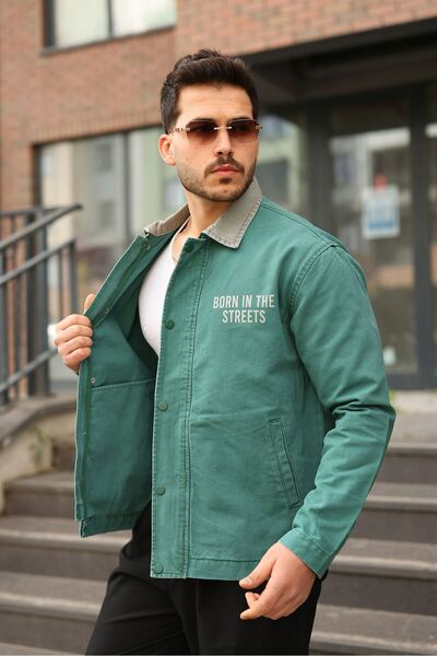 LTC Jeans Ανδρικό κανονικό πράσινο μπουφάν από καμβά με φερμουάρ, κουμπώματα ...