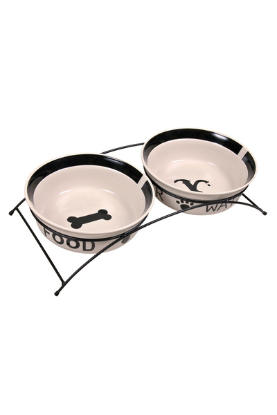 Trixie Set 2 Castroane Ceramice Cu Suport Metalic, 2x2.6 l/Ã¸ 25 cm/54x12x24 ...
