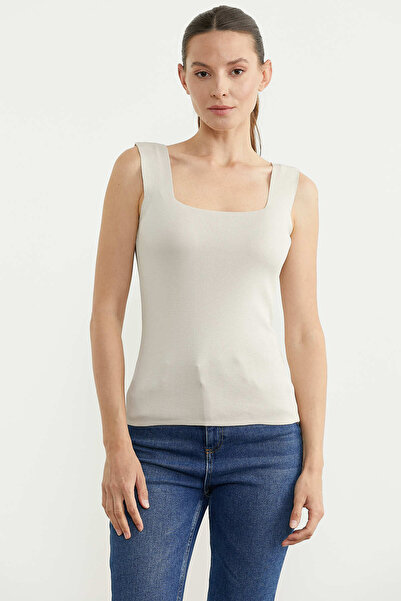 Sementa Βασικό Πλεκτό Τοπ με Χοντρές Τιράντες - Πέτρινο