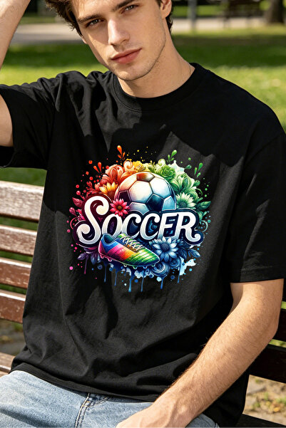 Fleck Casual Style T Shirts For Men Soccer Ball And Flower Design Personalize...