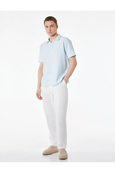 Koton Regular Fit Elastic Waist Buttoned Straight Leg Linen Blend Chino Trousers