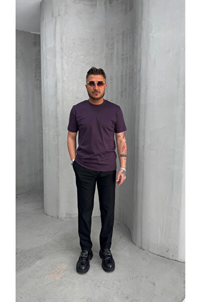 KeepRising Erkek Bisiklet Yaka Basic Tshirt - Erkek Kısa Kollu Merserize Kuma...