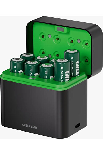 Green Lion قاعدة شحن قابلة لإعادة الشحن لـ 8 بطاريات AA مع منفذ USB-C