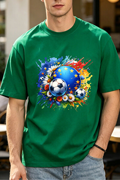 Fleck Casual Style Men's T-Shirts Football And Flowers Design Summer Wear Gif...