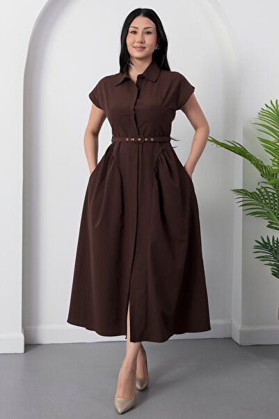 PULLIMM Φόρεμα με γιακά πουκάμισου, κουμπιά και ζώνη GRS3953