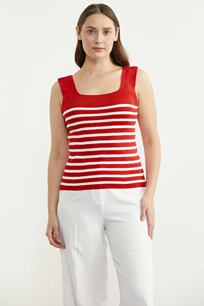 Sementa Ριγέ Πλεκτό Τοπ με Χοντρές Τιράντες - Κοραλί