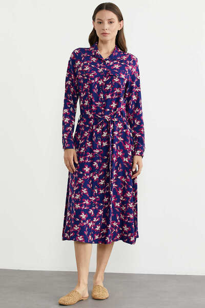 Sementa Φόρεμα πουκάμισο με μοτίβο και μακριά μανίκια από βισκόζη - Saks