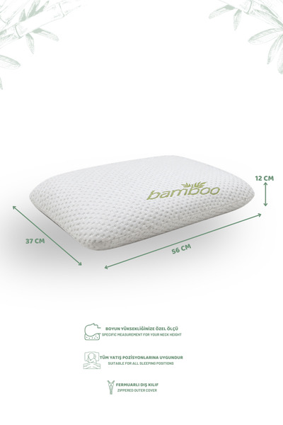 VİSCOTEX Bamboo Visco Yastık 56x37x12 cm – Ortopedik Boyun Destekli, Nefes Alabilen, Tüm Uyku Pozisyonlarına Uygun