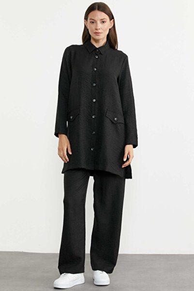 Sementa Σετ Πουκάμισο Διπλό Λινό Look - Μαύρο