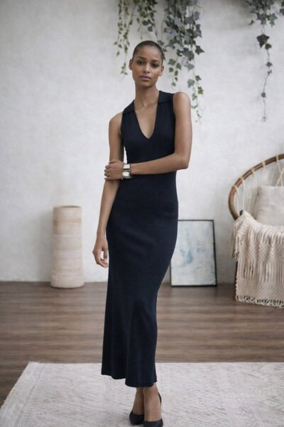 DRESSIFY WOMEN’S FASHION Γυναικείο Αμάνικο Μακρύ Πλεκτό Φόρεμα με V-λαιμόκοψη