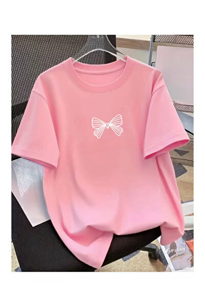 Trendy Sun تي شيرت نسائي كبير الحجم مطبوع عليه فيونك