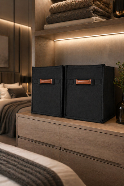 Çınar Ev Tekstil 30X30 cm Felt Closet Organizer Set of 2 – Foldable, with Lea...