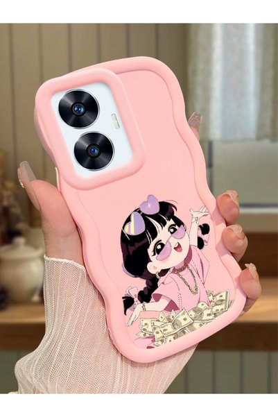 Hontinga For Realme C55 Compatible Shockproof Simple Pink Silicone Phone Case...