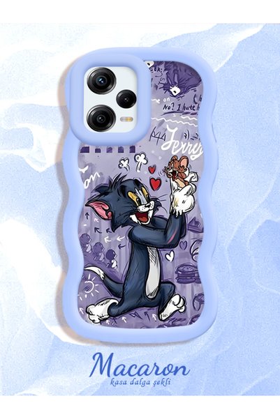 Hontinga Redmi Note 12 Pro 5g Compatible Anti-Knock Simple Blue Silicone Phone Case Tom and Jerry Pattern