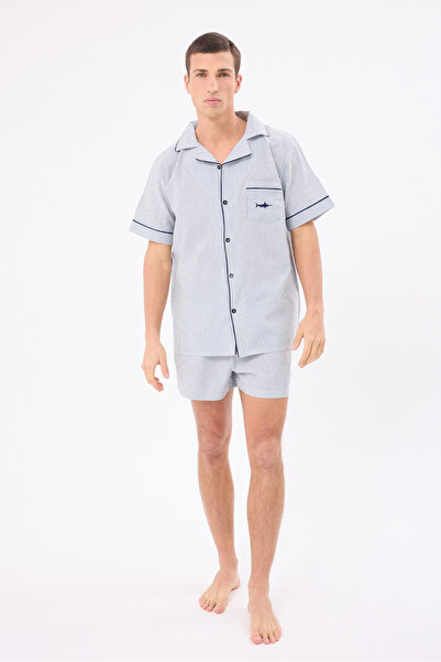 L'Espadon MARISILK™ SEASTRIPE Erkek Yazlık Şortlu Gömlekli Pijama & Lounge Ta...