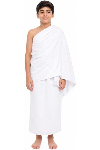 Generic طقم إحرام للأولاد بخصر مطاطي مريح وسهل اللبس والخلع مناسب من عمر 15-16