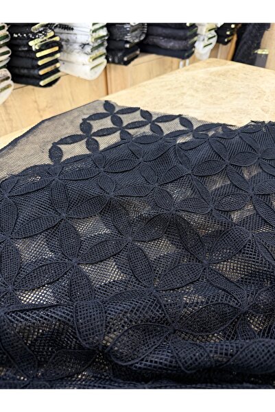 METERİAL Μαύρο ύφασμα δαντέλας γκιπούρ με χοντρό φλοράλ σχέδιο - με διχτυωτή ...