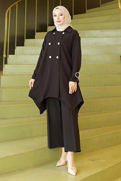 Modamihram Κοστούμι με λεπτομέρεια κουμπιών και κουμπώματα στις μανσέτες, μαύ...