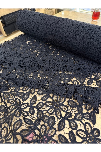METERİAL Guipure negru de lux - Țesătură din dantelă brodată Haute Couture (1...