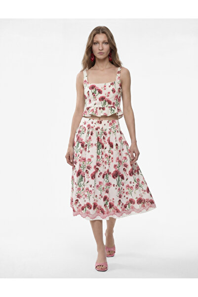 Koton Φούστα από ύφασμα βισκόζης με όγκο στη μέση, με λουλουδάτο σχέδιο και μ...