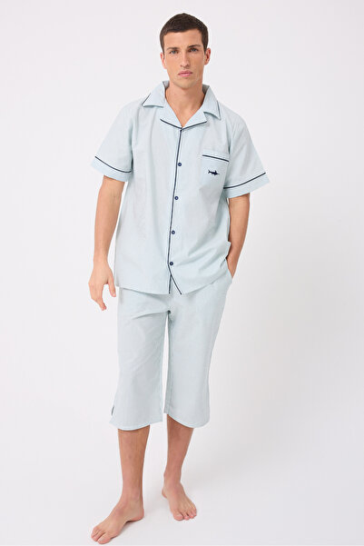 L'Espadon MARISILK™ SEASTRIPE Erkek Dokuma Yazlık Kısa Kollu Capri Pantolonlu...