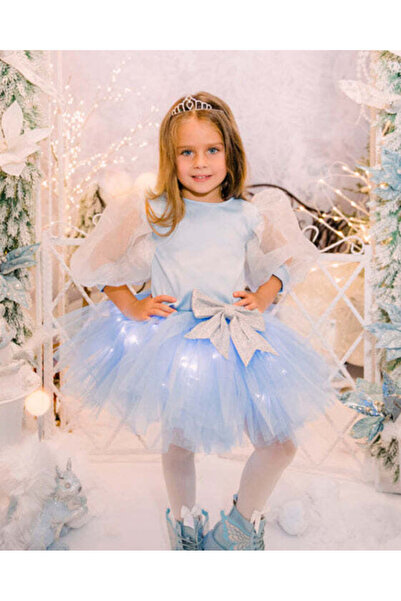 fustite cu luminite Μπλε σύνολο, Φούστα + Μπλούζα + Τιάρα, με Φωτάκια Πριγκίπ...